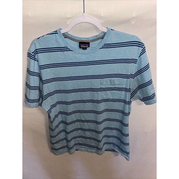 Patagonia Casual Shirt Men’s Size Medium Blue Striped Short Sleeve Pocket - Picture 1 of 12